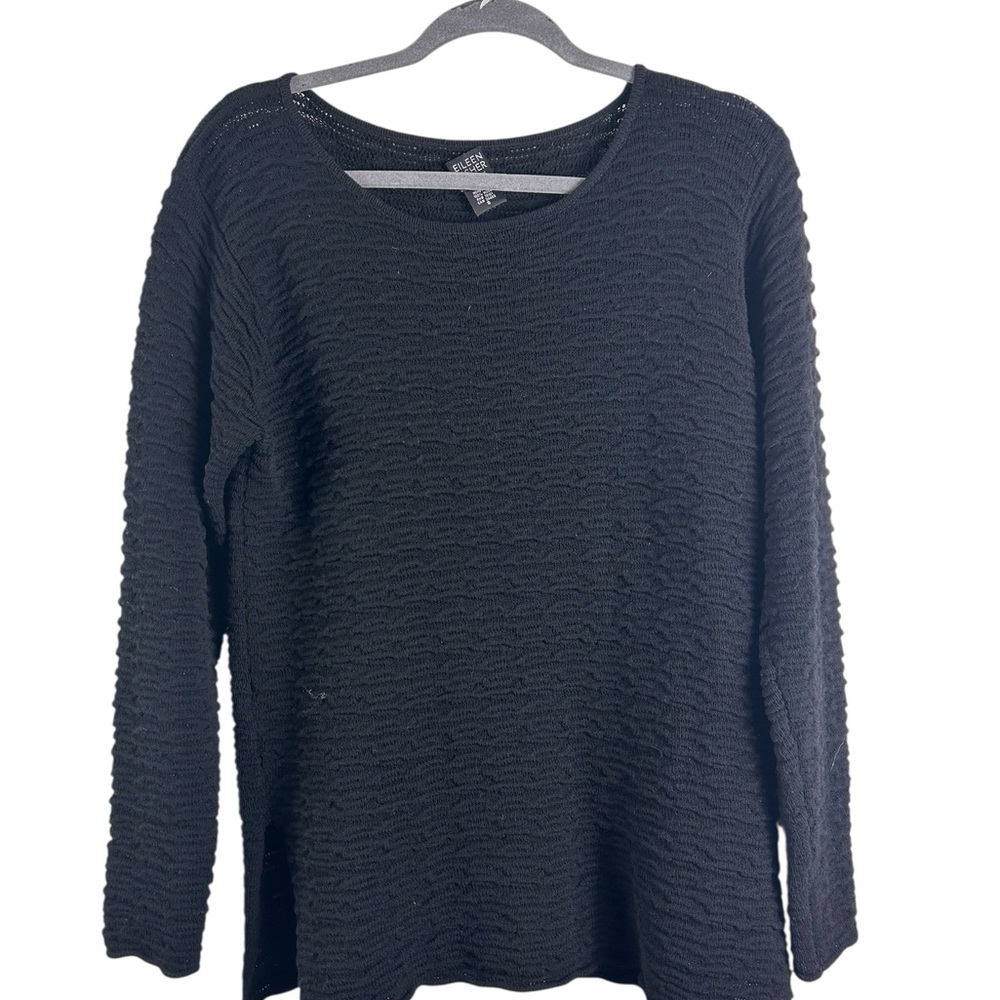 Eileen Fisher Black Textured Long Sleeve Sweater Top